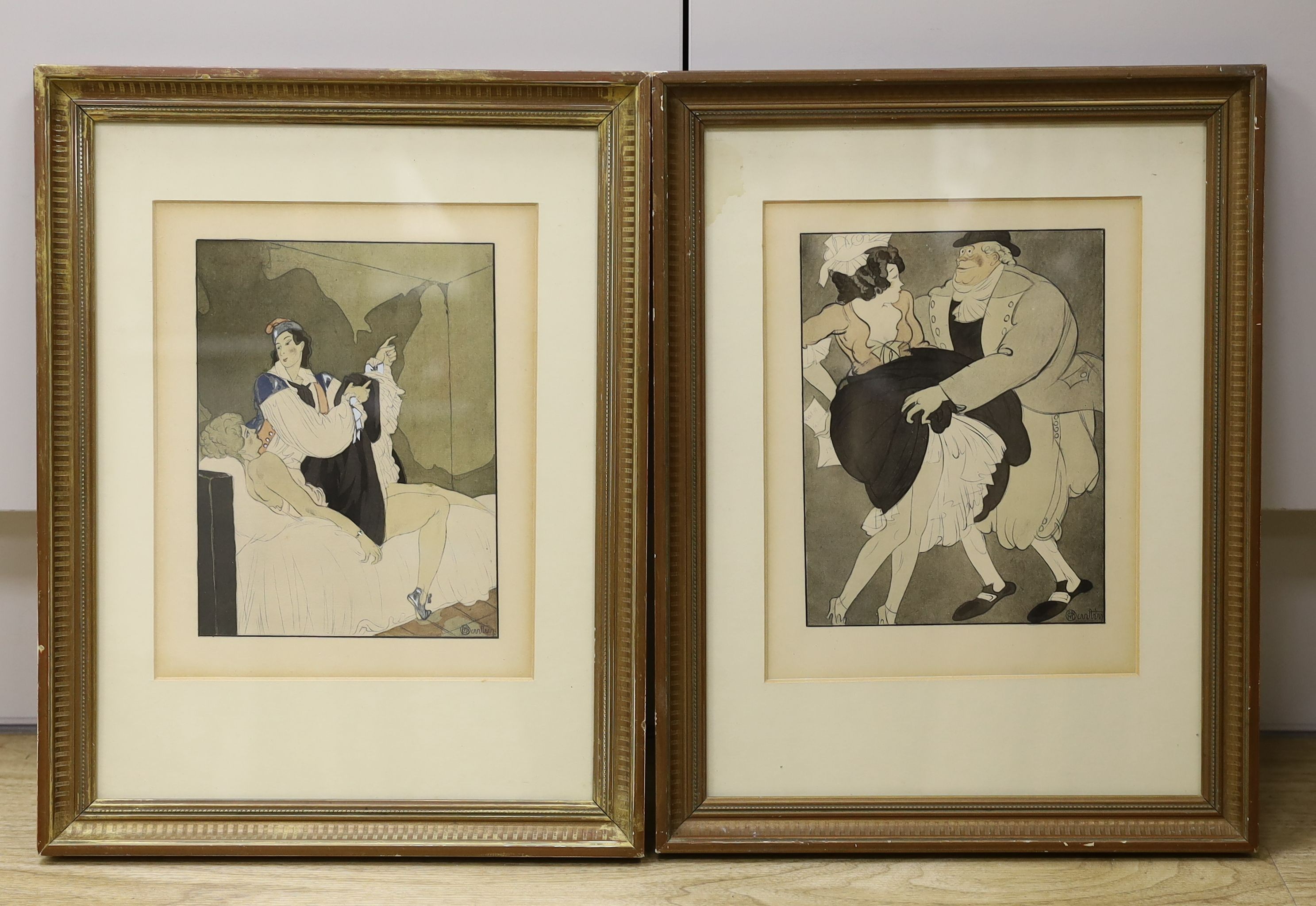 Charles Martin (1820-1906), two hand-tinted prints, Les Contes et Nouvelles, 20 x 15cm